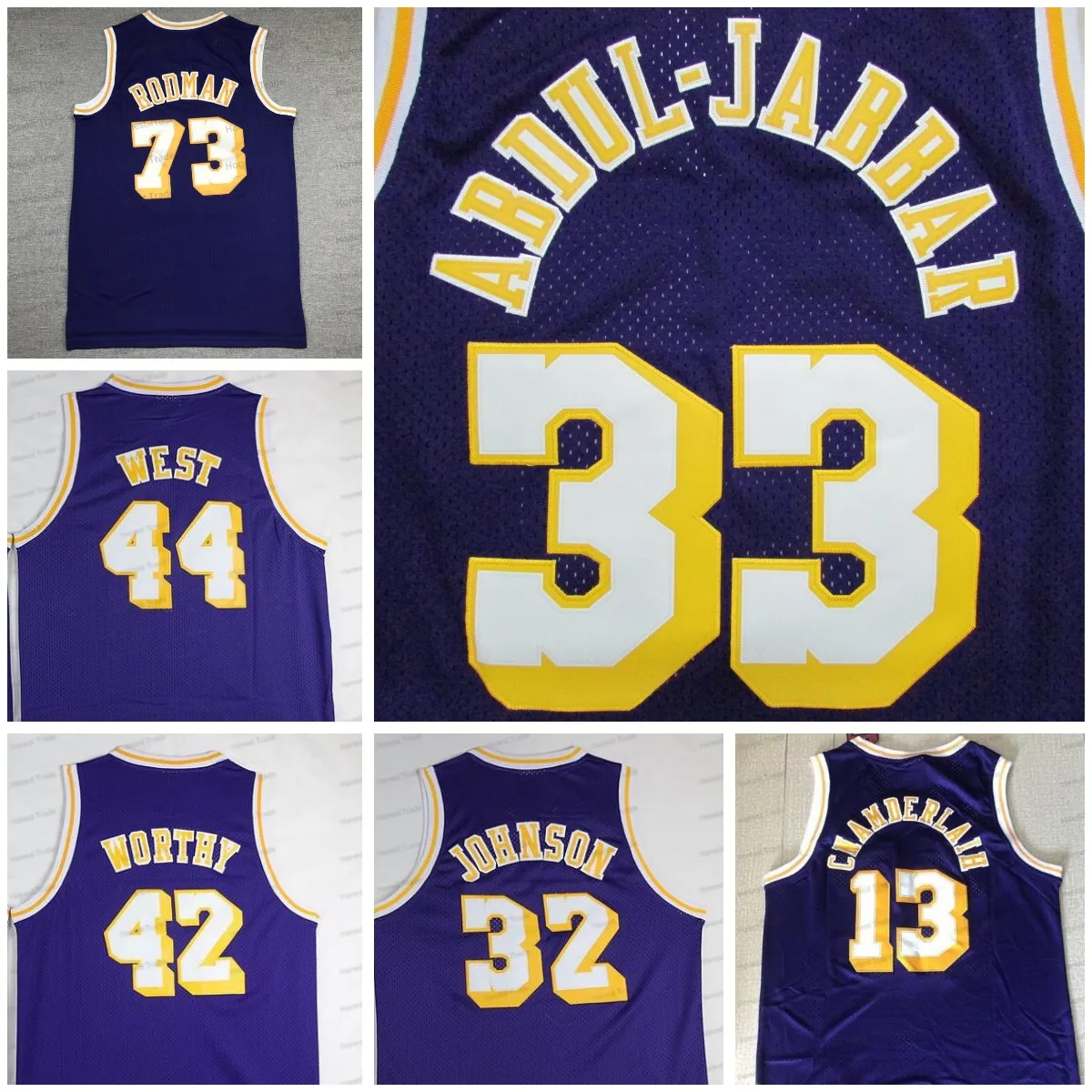 Jersey de basquete retro Mens Wilt Chamberlain Rodman Abdul-Jabbar Johnson costurará camisas