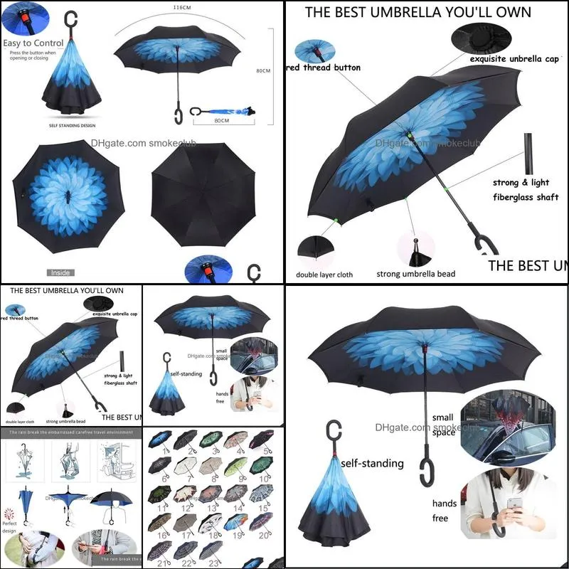 UV Protection Umbrella C-Hook Hands Folding Double Layer Inverted Chuva Umbrella Self Stand Inside Out Rain Windproof