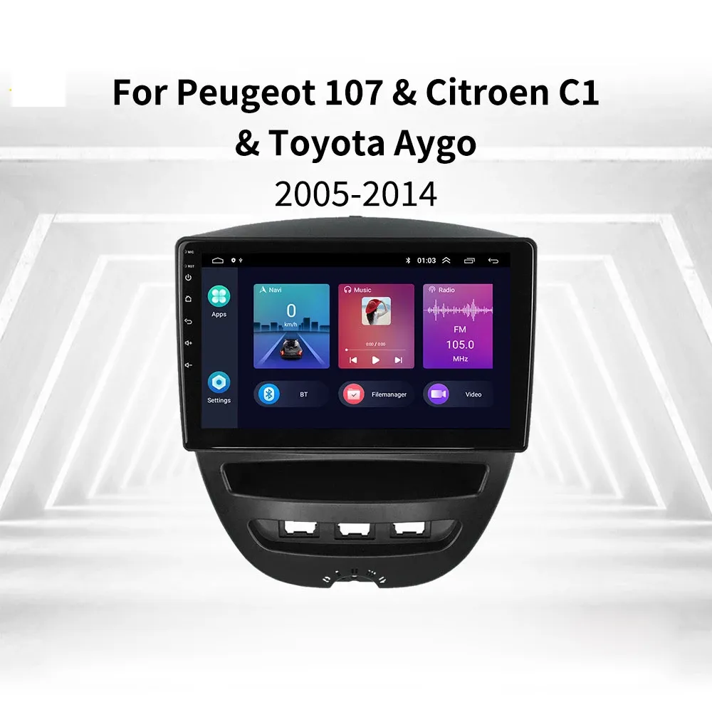 Aygo/Peugeot 107/Citroen C1マルチメディアナビゲーションヘッドユニットラジオステレオのAndroid 10カーGPSビデオビデオ