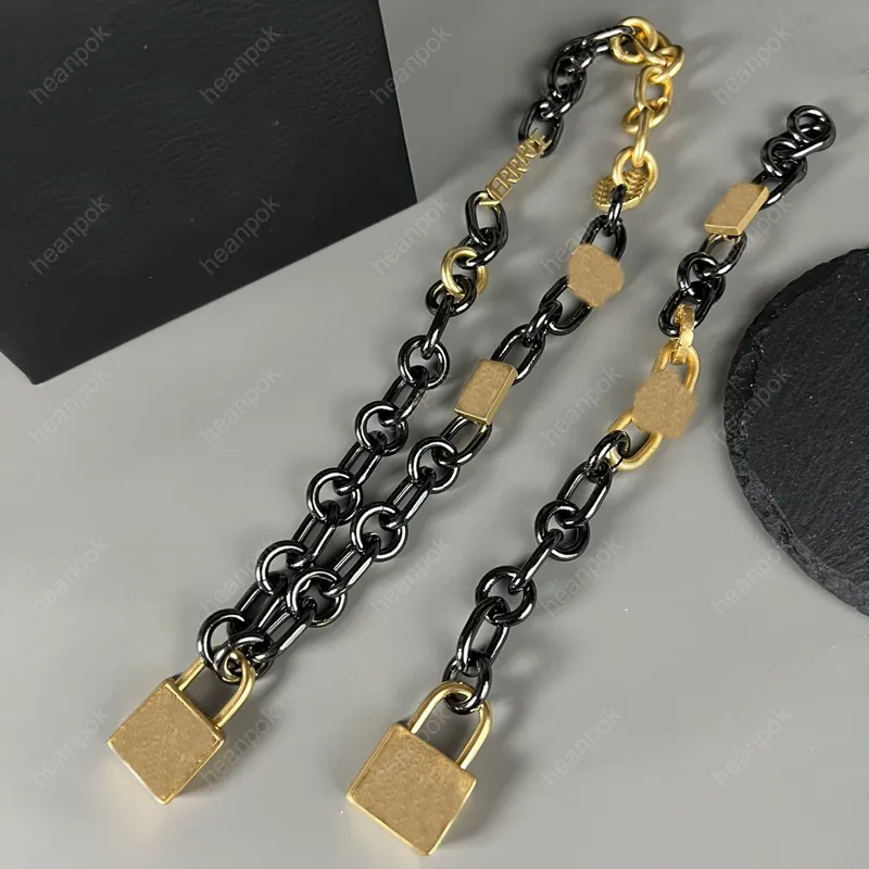 Tasarımcı Mücevher Bilezik Erkekler için Kilitleme Kolye Kolyeleri Tasarımcılar Siyah Altın Zincir Slayt Lüks Kadınlar Kolye Bilezikler Setleri Kutu 22051601