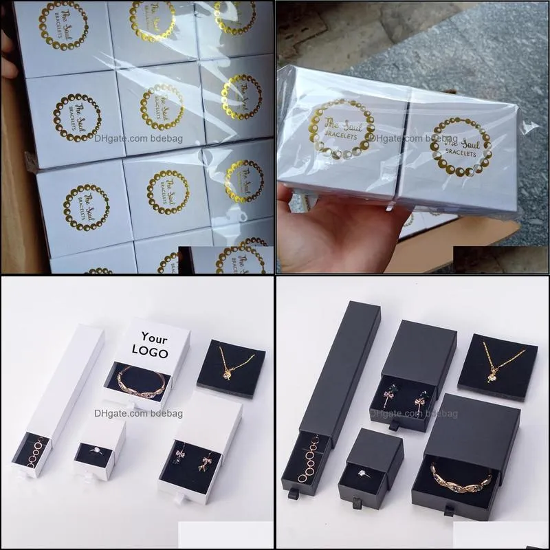 Gift Wrap 100Pcs/lot Manufacture Custom White Drawer Paperboard Box Packaging Earring Bracelet Necklace Pendant Stamping Foil Logo