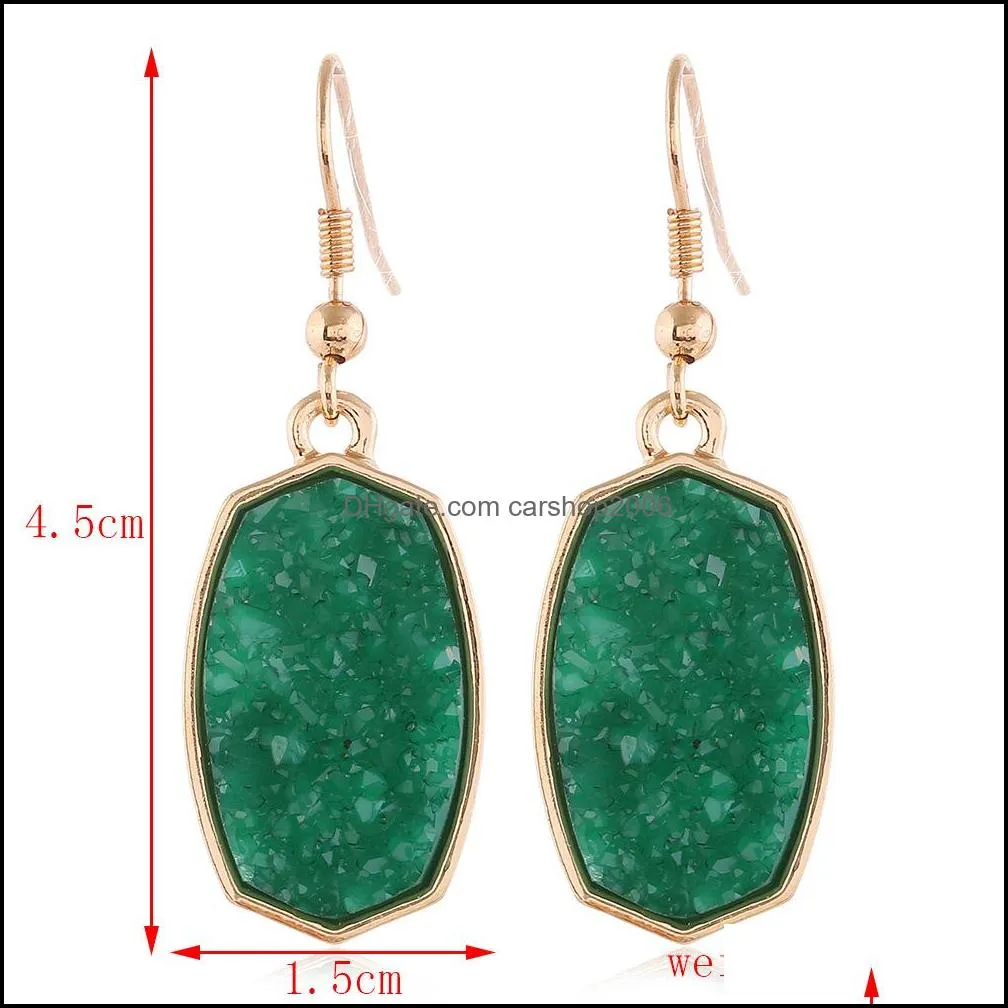 resin pink green blue druzy drusy designer earrings hexagon oval charms fashion dangle earring for women