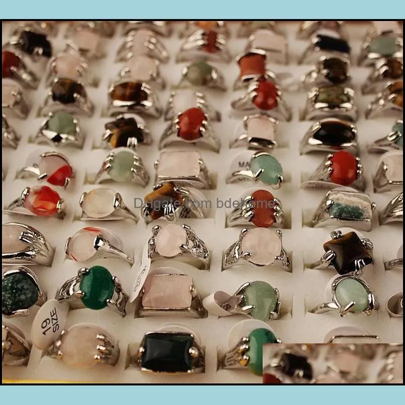 Mix Lot Men`s Rings Natural Stone Rings For Natural Stone Collection Lovers 50pcs Wholesale 619 T2