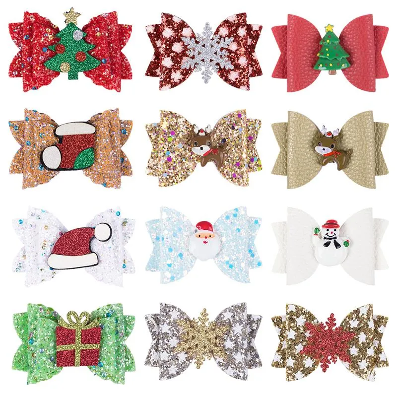 New Christmas Party Fashion Bow Hair Clip Children Sequins Glitter Bow Baby Decoration Hairpin Hair Accessories