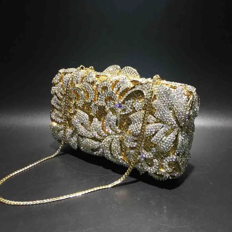 Evening Bags Xiyuan Gold Pochette Soiree Women Evening Bag Classical Flower Clutch Party Purse Wedding Fancy Pattern Diamond Crystal Bags 220321