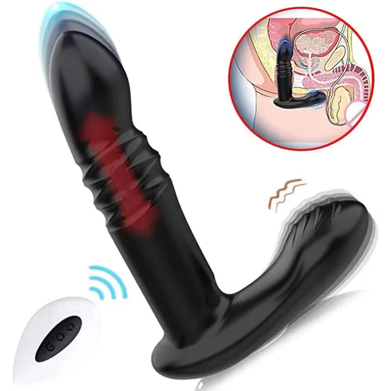 Analvibrator för män Masturbator Prostate Massager Telescopic Vibrators Remote Control Dildo Butt Plug Sexy Toys 18
