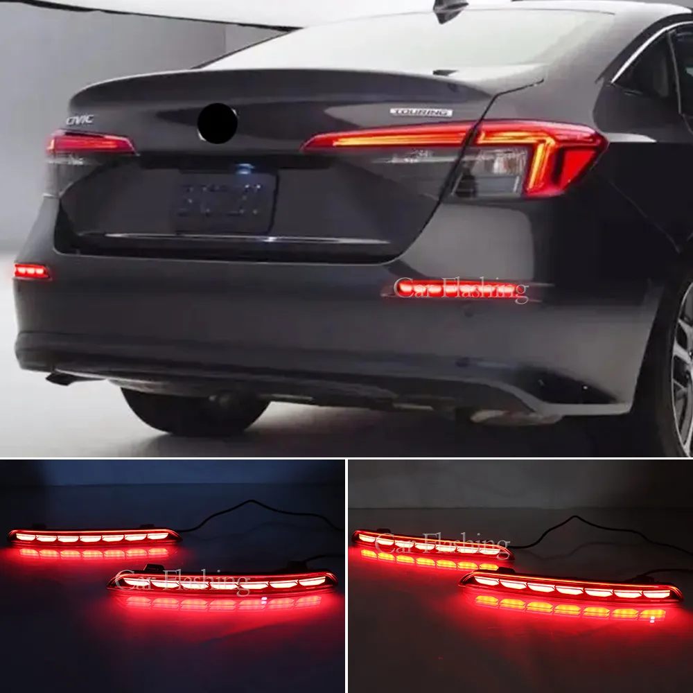 2 stks Reflector voor Honda Civic 2021 2022 LED Achter Mistlamp Auto LED Bumper Licht Rem Licht Dynamische Turn Signal Indicator