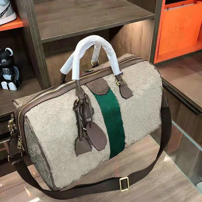 Ophidia Medium Carry On Travel Duffle Handgreep Beige Super canvas Leather Green Red Stripes Handtas Italië Merkontwerper Bagage