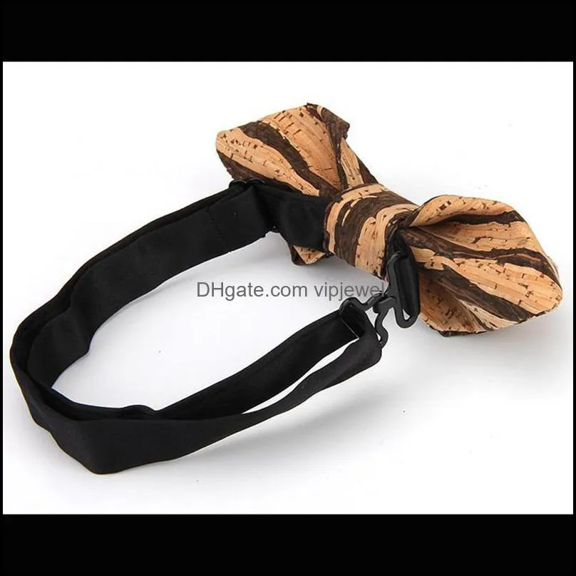 neck ties sharp corner cork wood bowties men`s novelty striped geometric pattern wooden bow for men wedding accessories