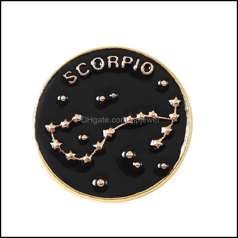twelve constellations round brooch pin gold letters circle alloy corsage badges women backpack sweater bag hat clothes lapel pin brooches