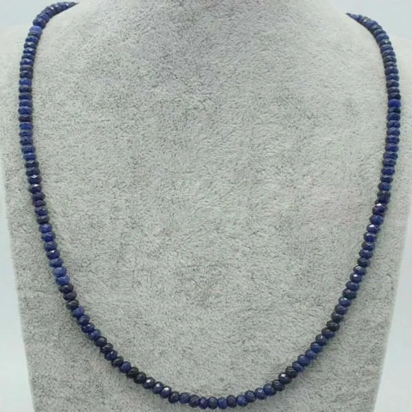 Collana con perline rotonde sfaccettate in zaffiro blu naturale 2x4mm 18"