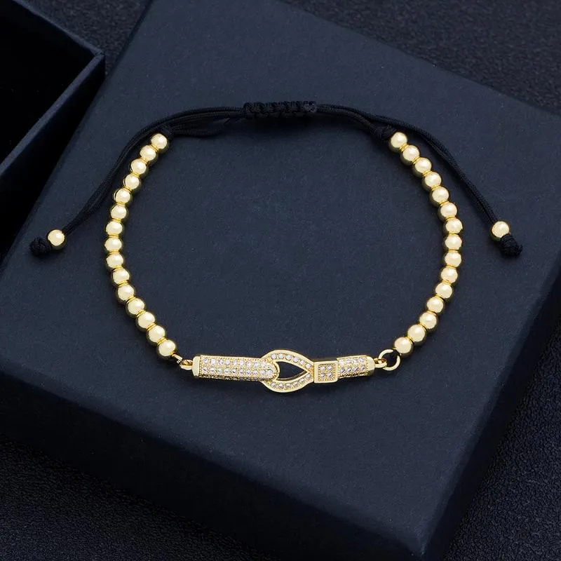 Bracelets de charme styles perles à la main pour les femmes Bracelet de couleur dorée géométrique vintage cuivre cz cz cristal ajusté joelrycharm charbon