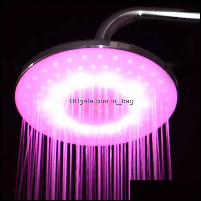 8 inch rgb 7 colors led faucet light shower head round automatic changing water saving rain high pressure bathroom rainfall shower