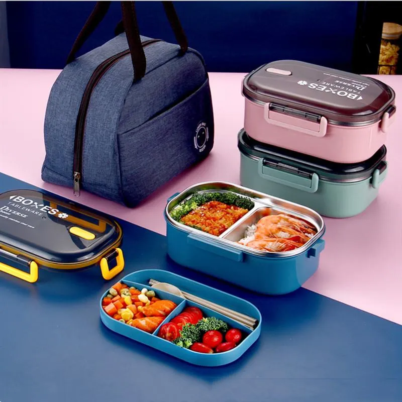 Servis uppsättningar med stor kapacitet dubbel lager rostfritt stål lunchlåda läcksäker bento set mikrovågsugn vuxen student containerdinnerware setsd