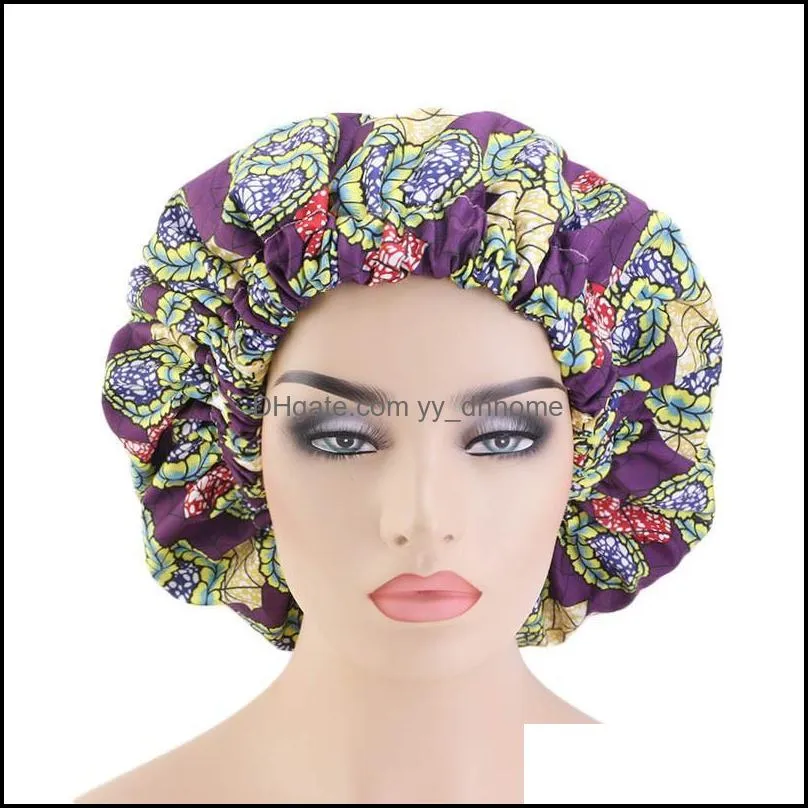 Women`s Floral Printed Night Sleep Cap Hair Care Bonnet Hat Head Cover Turban Wide Band Satin Lining Beanies Skullies Hair Loss