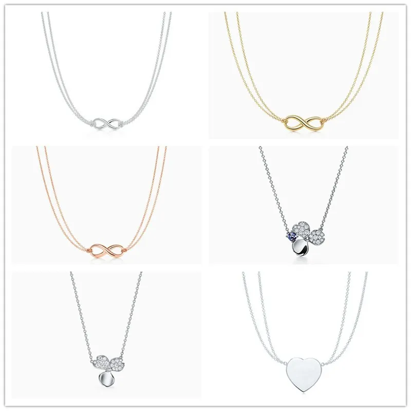 NOVO S925 Luxo Big Nome Sterling Silver Silver Double Chain Colar Colar Designer Clover pendente masculino Presentes femininos Fashion Charm Acessórios para mulheres jóias femininas