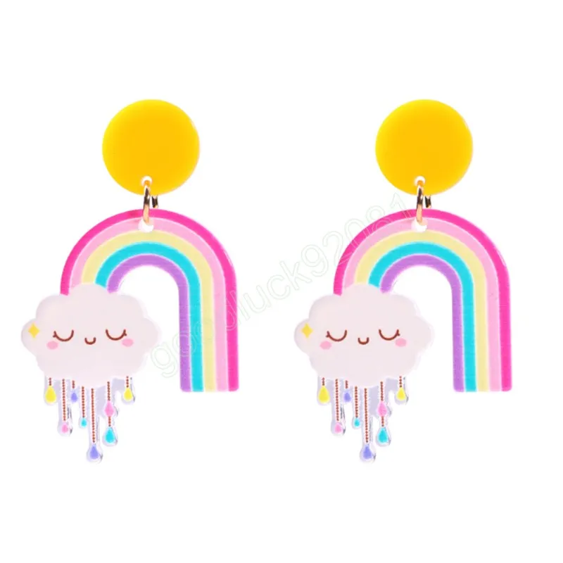 Arc-en-ciel acrylique boucles d'oreilles pour femmes filles mignon coloré Transparent peint à la main boucles d'oreilles coréen bijoux en gros