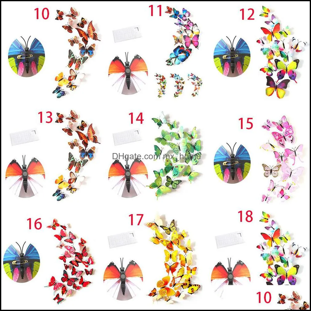 12pcs/lot decor 3d butterfly wall sticker magnet fridge cartoon stickers butterflies pin pvc removable party home cloth decors c1067
