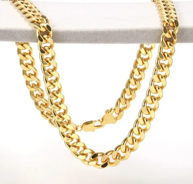 Anel plano de 9 mm colar 14k hip hop vento grosso corrente banhada a ouro