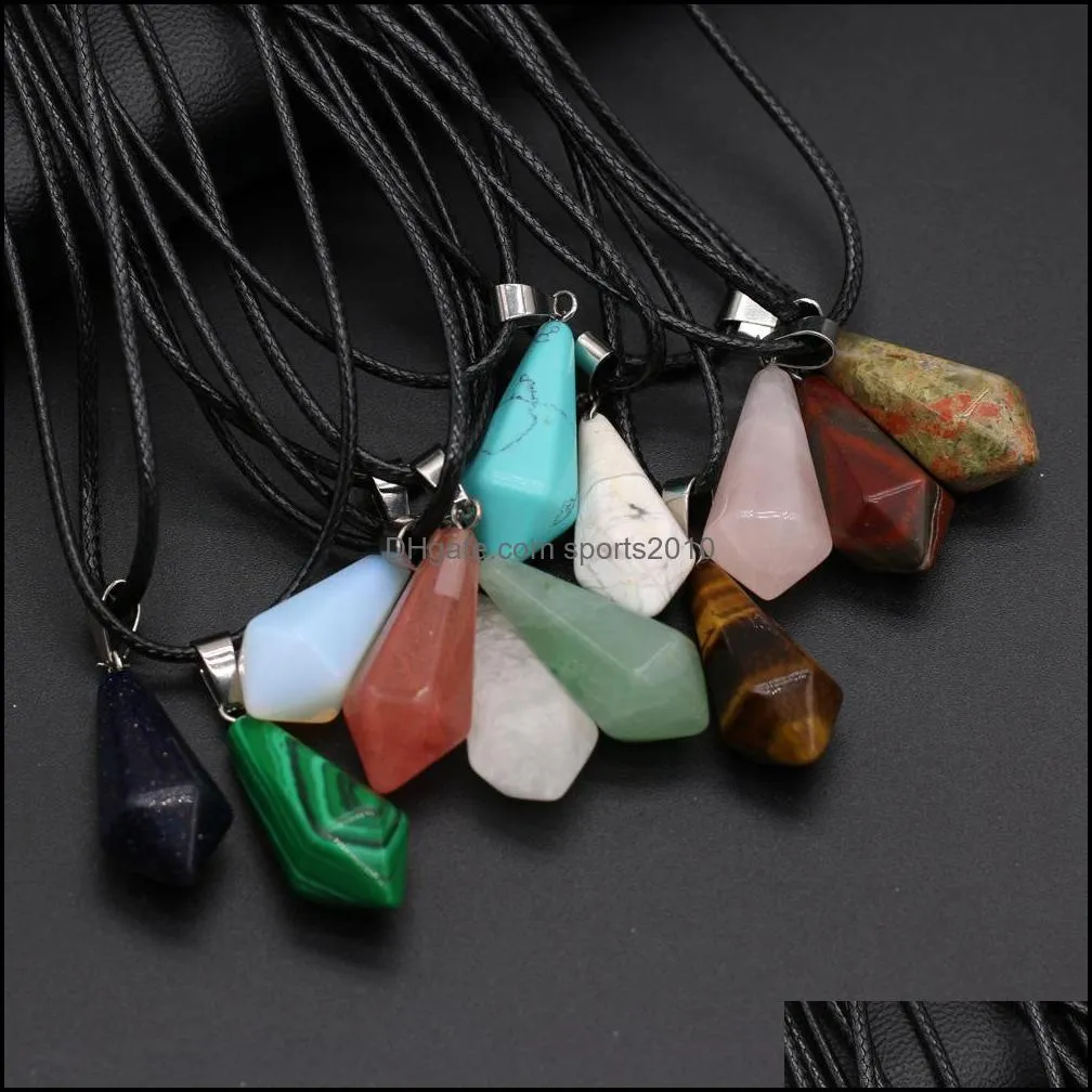 chakra cone shape reiki healing natural stone pendulum pendant necklace turquoise amethyst pink rose crystal necklaces wome sports2010