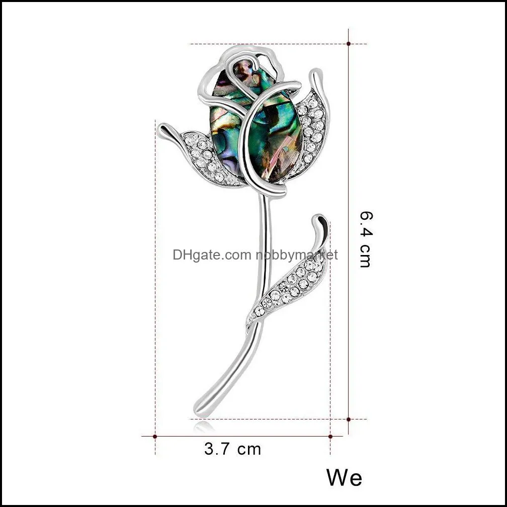 Rose Brooch Fashion Shell Crystal Embellish Flower Brooches for Women Wedding Corsage Pins Jewelry