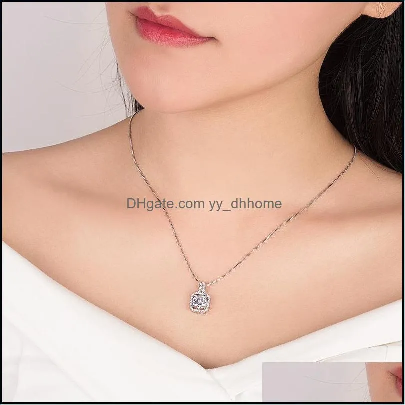 Fashion Simple Jewelry 925 Sterling Silver Round Cut 5A Cubic Zirconia CZ Party clavicle Chain Diamond Women Cute Necklace Penda 52 L2