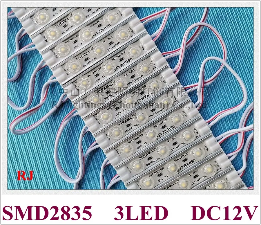 LED -ljusmodul f￶r skyltkanalbokst￤ver SMD 2835 DC12V 3 LED 1,5W IP68 Epoxy Harts Vattent￤t 66mmx13mm Aluminium Crust Diffus Lens