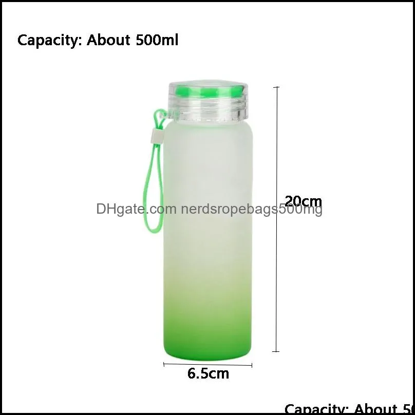 500ml Sublimation Glass Water Tumbler 17oz Gradient Frosted Glasses Water Bottles Outdoor Sports Carrying Drinking Bottle by sea