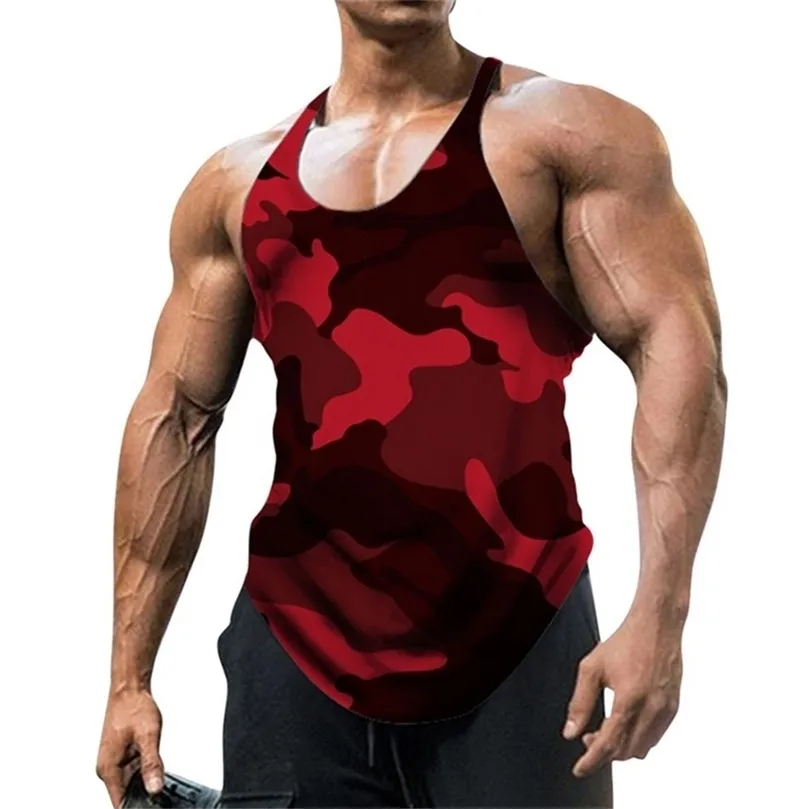 Zomer Y Terug Gym Stringer Tank Top Mannen Katoenen Kleding Bodybuilding Mouwloos Shirt Fitness Vest Spier Singlets Workout 220713