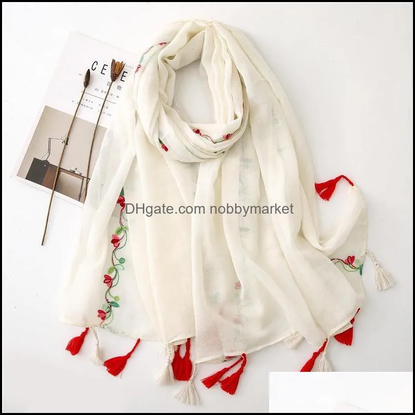 Antumn Solid Color Women Scarves and Shawls High Quality Embroidery Muslim Hijab Scarf Foulards 180x90cm