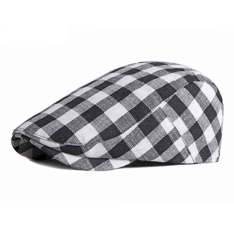 Casual Spring Summer Beret Hats For Women Plaid Print Fishbone Newspaper Boys Cap Thin Flat Hat Men Painter Hat Unisex J220722