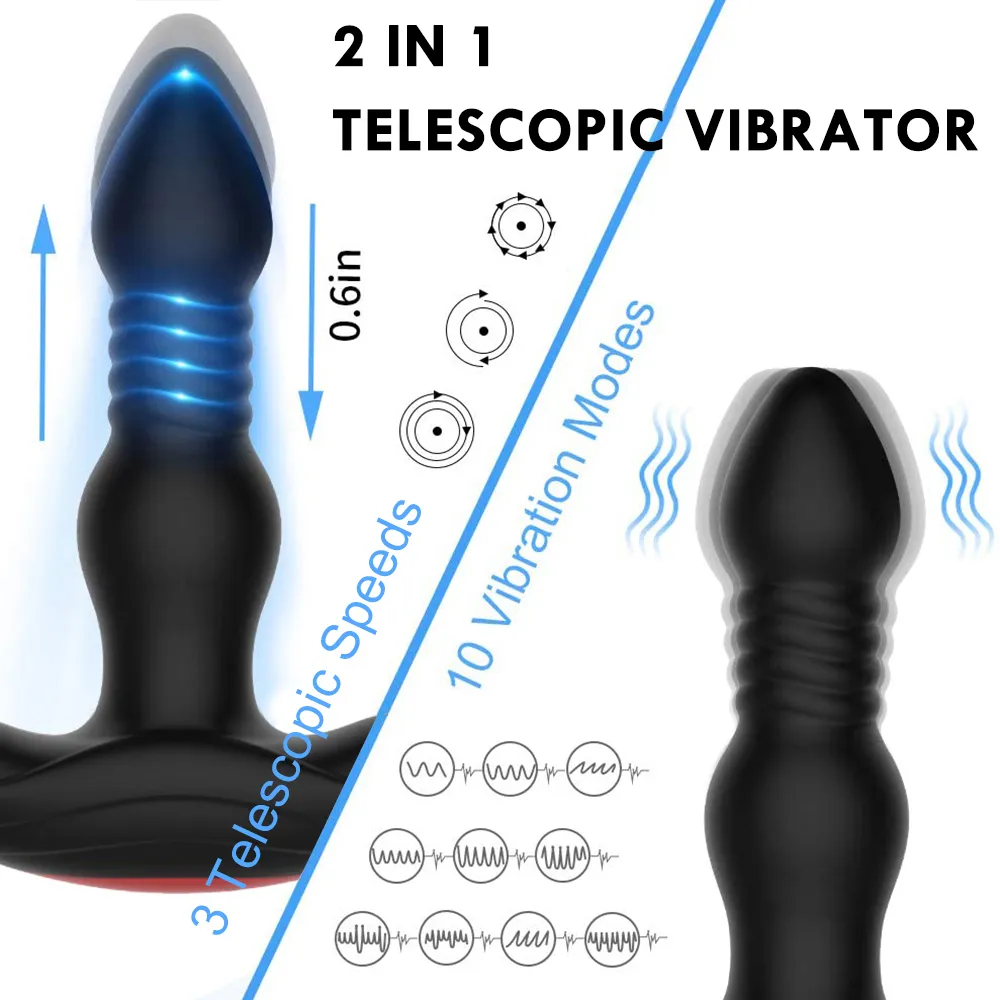 10 velocità automatiche telescopiche massager maschio massager wireless telecomandazione spinta del telecomtro