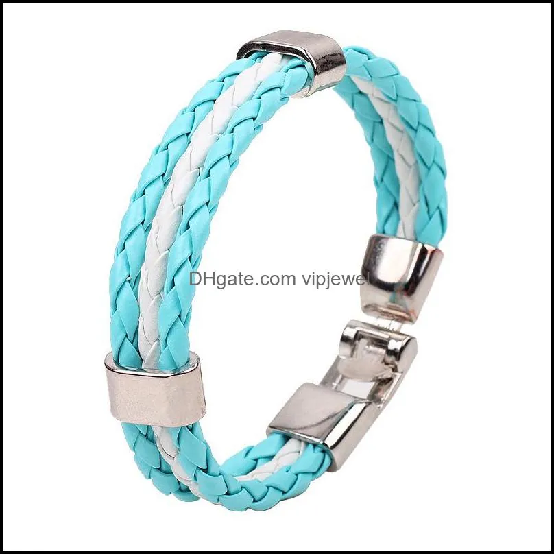 charms bracelets (8inch long) flags sports 3 strands rope braided surfer leather bracelets mens bracelets vipjewel