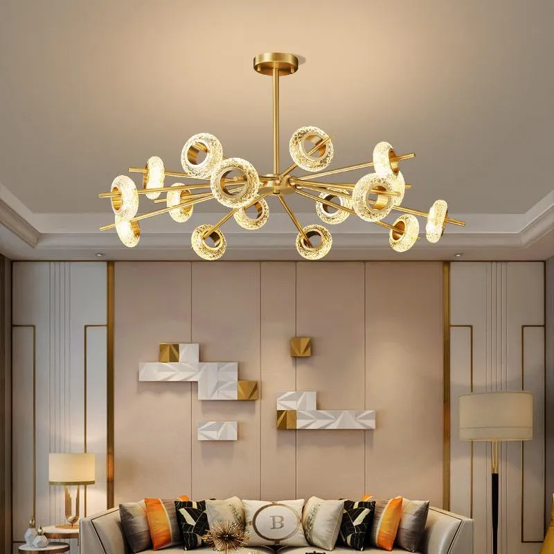 Hängslampor nordiska ljus lyxiga koppar kristall ljuskrona kreativ personlighet vardagsrum lampa villa sovrum modern minimalistant