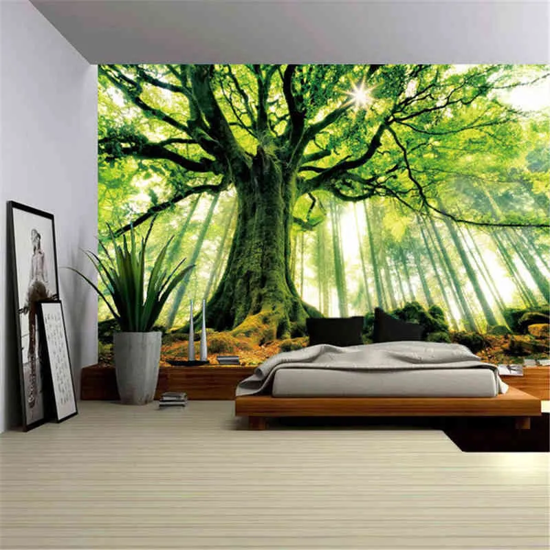 Nature Wall gobeliny mandala drzewo lasu krajobraz boho pokój wystrój psychodeliczny dźwięk Hippie gwiaździsty niebo sypialnia tkanina ścienna dywan J220804