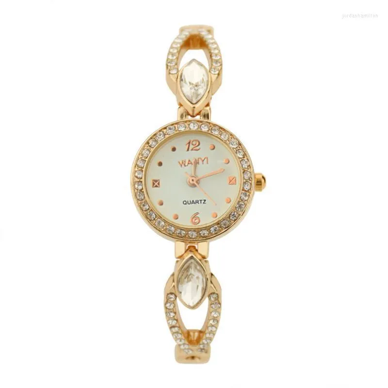 Femmes Ronde Pleine Diamant Bracelet Montre Analogique Mouvement À Quartz Poignet Femme Horloge Heure Montres-Bracelets