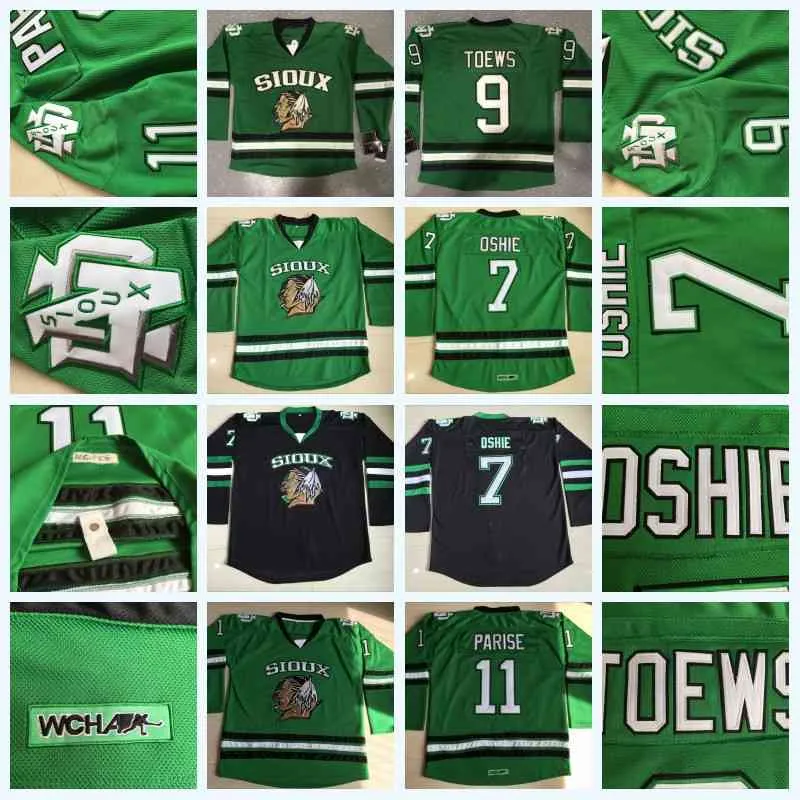 C202 North Dakota Fighting Sioux 7 TJ Oshie 9 Jonathan Toews 11 Zach Parise College Fighting Hawks UND Hockey-Trikot Herren DAKOTA College-Trikot