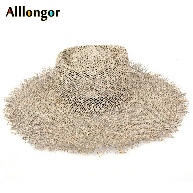 Natural Grasses Summer Straw Hat Women Beach Cap Visor Protection Sun Hats Wide Brim Sunhat Chapeau Femme Drop 220513