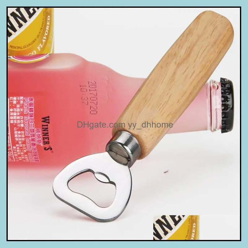 wood bottle opener beer metal stainless steel opener with wood handle wholesale kicthen dinning bar tool