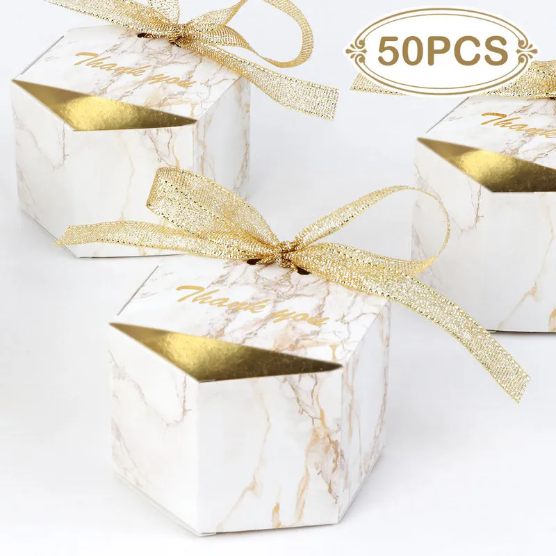 OurWarm 30/50pcs Scatole di caramelle stile marmo Bomboniere e regali creativi per gli ospiti Forniture per feste Carta Grazie Scatole regalo CX220423
