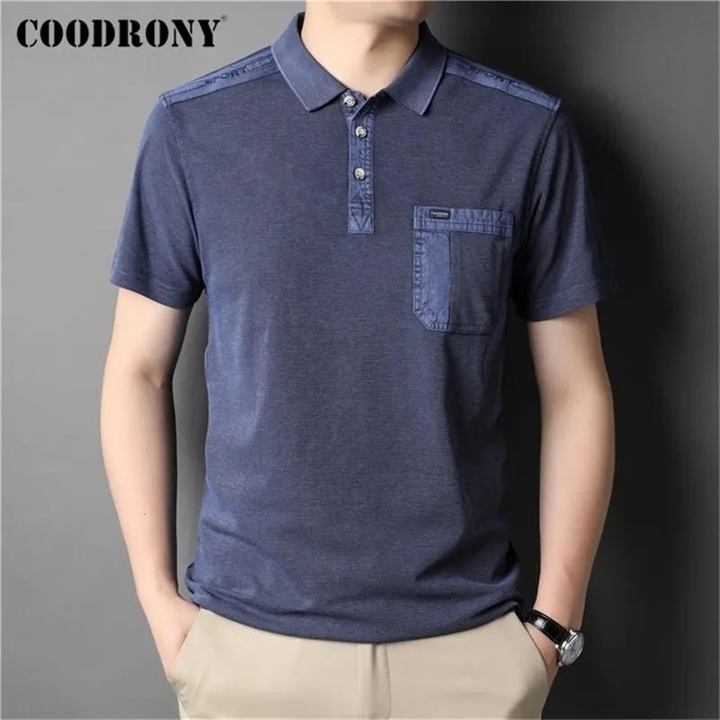COODRONY Брендовое летнее поступление, рубашка-поло с короткими рукавами и настоящим карманом, мужская одежда, хлопковая деловая повседневная футболка Homme Z5170S 220702