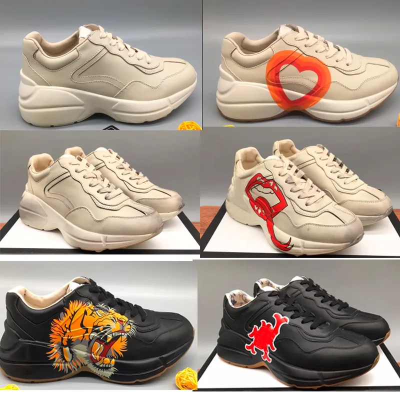 Rhyton Vintage Deri Sneakers Erkek Tasarımcı ayakkabı Bayan Günlük Ayakkabılar Klasik Beyaz Deri Kalın Taban Vintage Trainer Baba Ayakkabıları NO 20