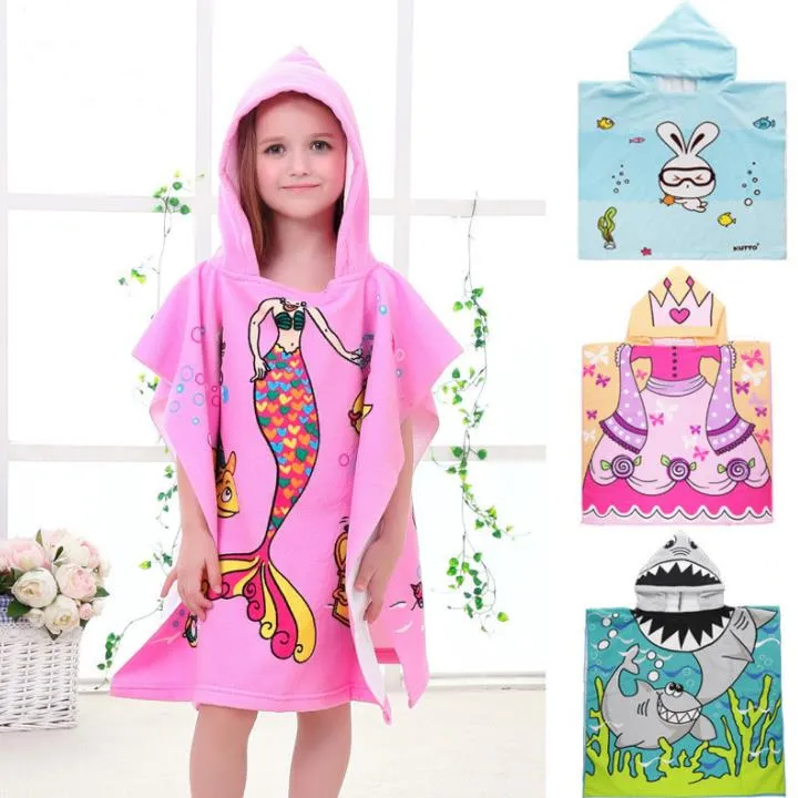 Barn Cloak Handduk Mermaid Badrock Barnkläder Tecknad djur Unicorn Shark Nightgown-Barn Beach Handdukar Hooded Bathrobes Sn4912