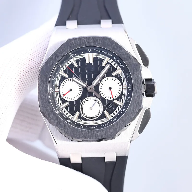 Mens Quartz Luminous Wristwatch 44mm Timing Movement Soft Rubber Strap Sapphire Waterproof Orologio Di Lusso Business Sports Watch