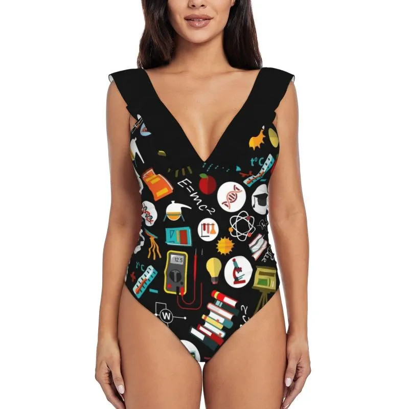 Costumi da bagno da donna Insegnante di scienze Costume da bagno intero da donna con stampa arricciata sexy Costume da bagno monokini femminile ScienceWomen's