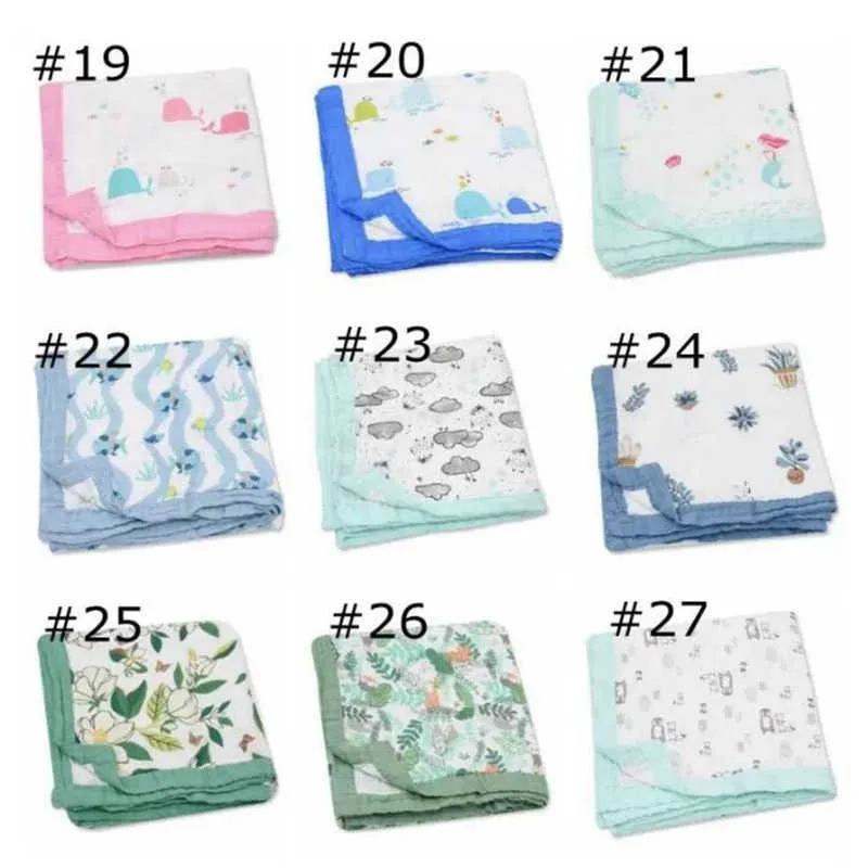 Infant Bath Towels Printed Muslin Four-Layer Bamboo Cotton Gauze Towel Wrapped By INS Baby Blanket 27 Designs