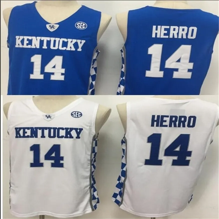 Nikivip Kentucky Wildcats bleu blanc 14 Tyler Herro hommes maillots de basket-ball universitaire chemise maillot universitaire cousu bleu vintage