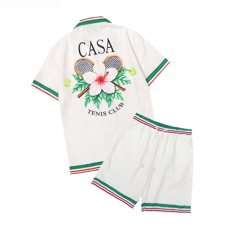 Koszule Casablanc 2022 nowy surfing leniwy wiatr satyna jedwabna koszula z długim rękawem męskie i damskie koszule zestaw szortów moda marka