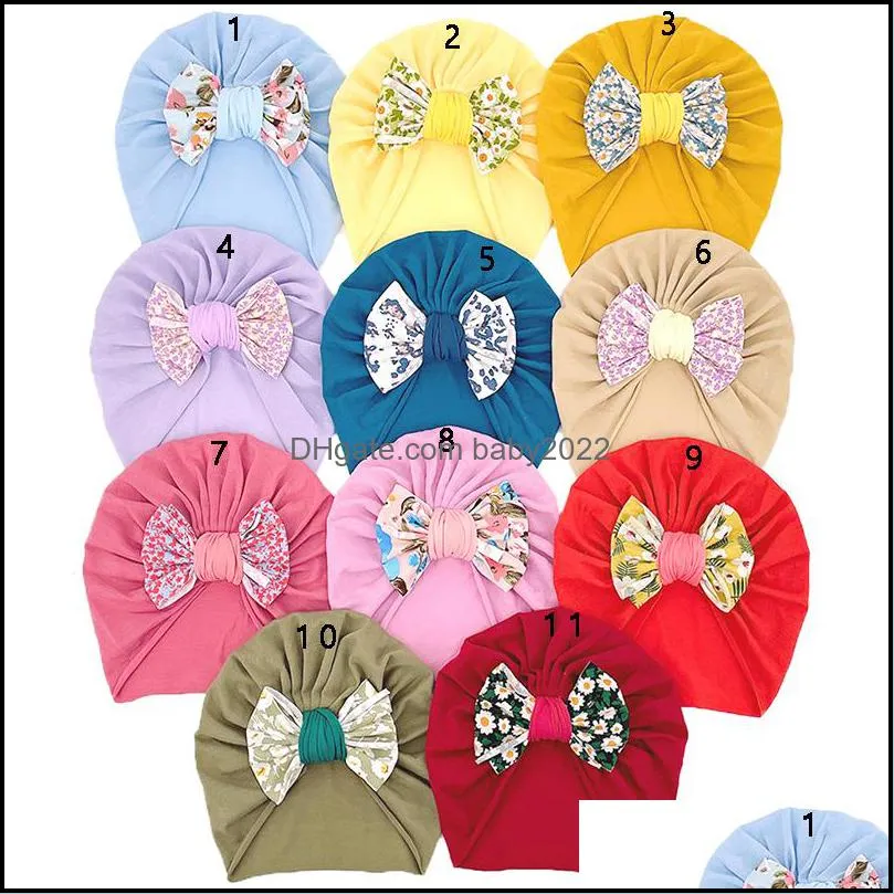 infant baby hat flower floral print bow headwear children toddler kids indian caps turban soft comfortable spring autumn hats z5938
