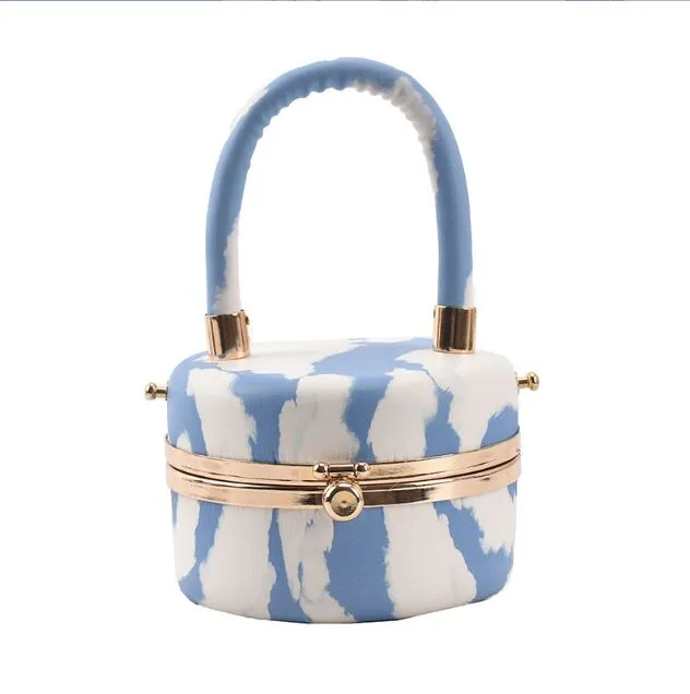 Round Box Bag Women's Designer Högkvalitativ PU-läderhandväska Orange Blue Liten axel Messenger Bag Evening Clutch Plånbok